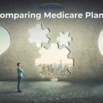 Person standing, choosing between different Medicare plan options.