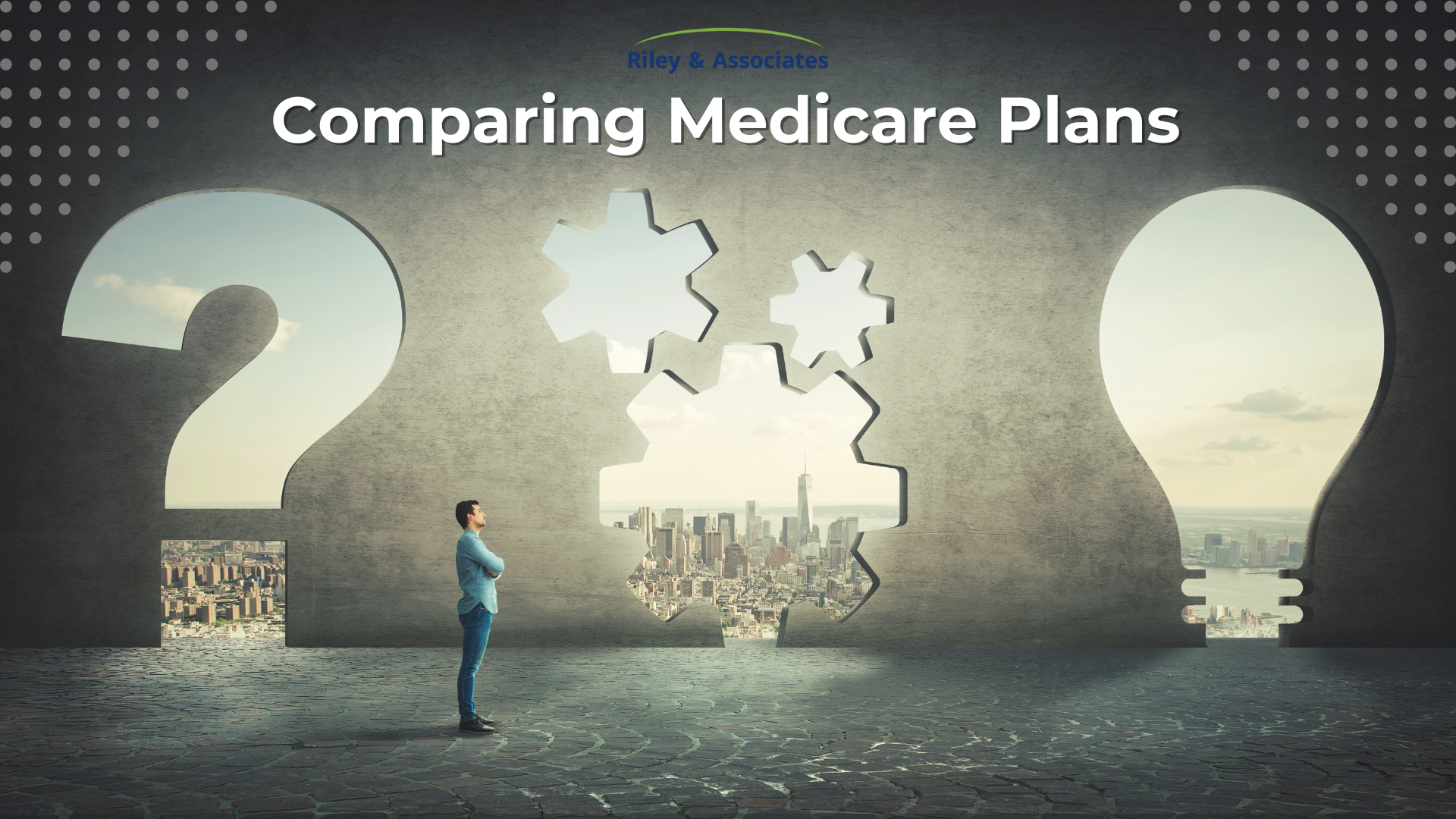 Person standing, choosing between different Medicare plan options.